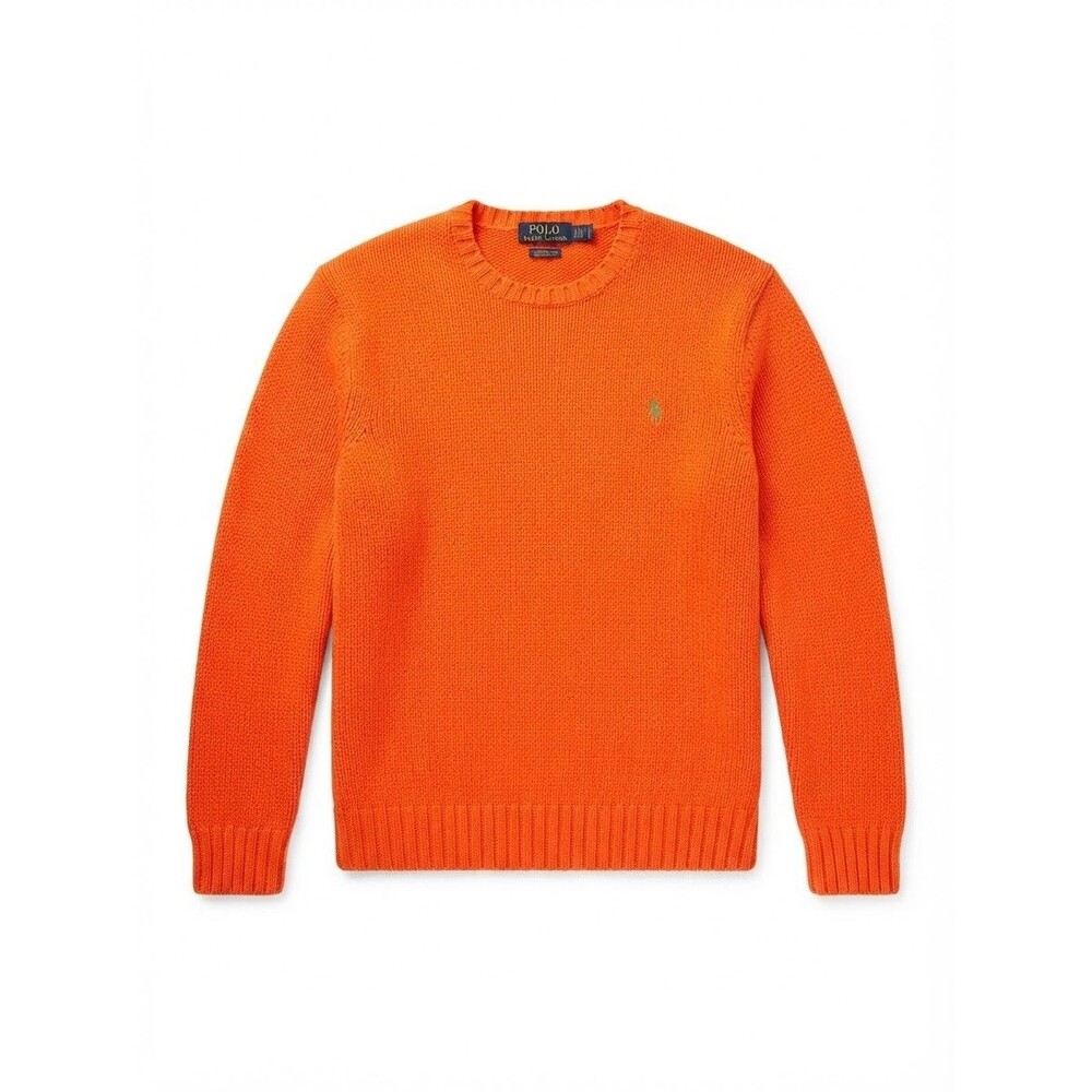 Polo Ralph Lauren Mens XL Orange Cotton Knit Crewneck Sweater Green Pony Logo
